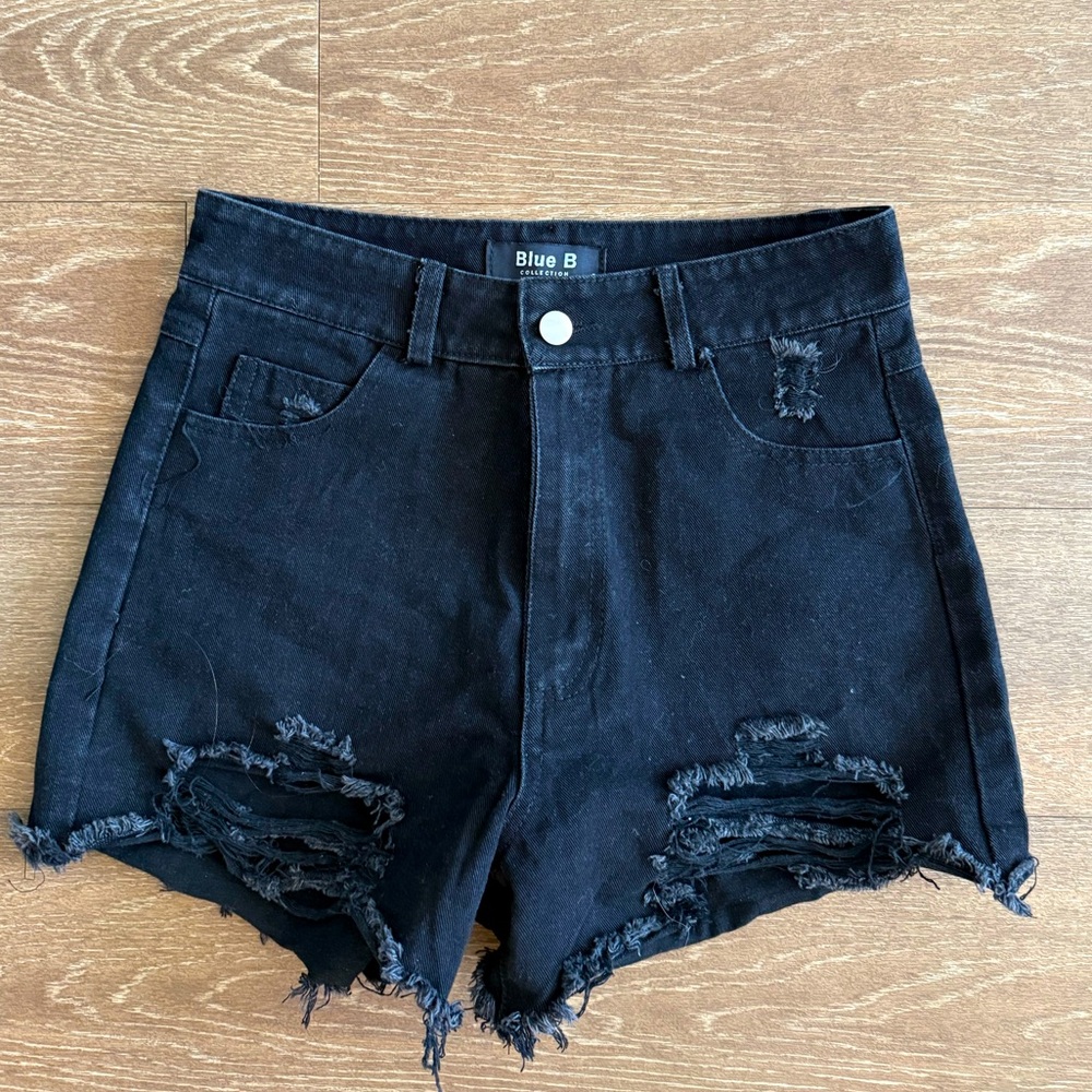 Black Distressed Jean Shorts